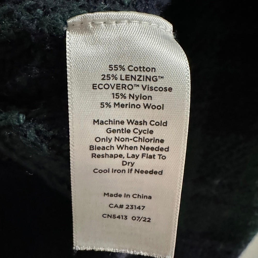 Talbots Black Watch Plaid Quarter Zip Sweater Green Navy XL Cotton Merino‎ Blend - Picture 4 of 6